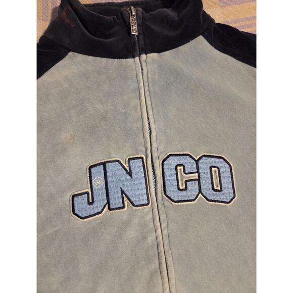Vtg JNCO Two Tone Velour Zip Up Jacket Skater Y2K Streetwear Navy Baby Blue Y2k - Picture 8 of 11